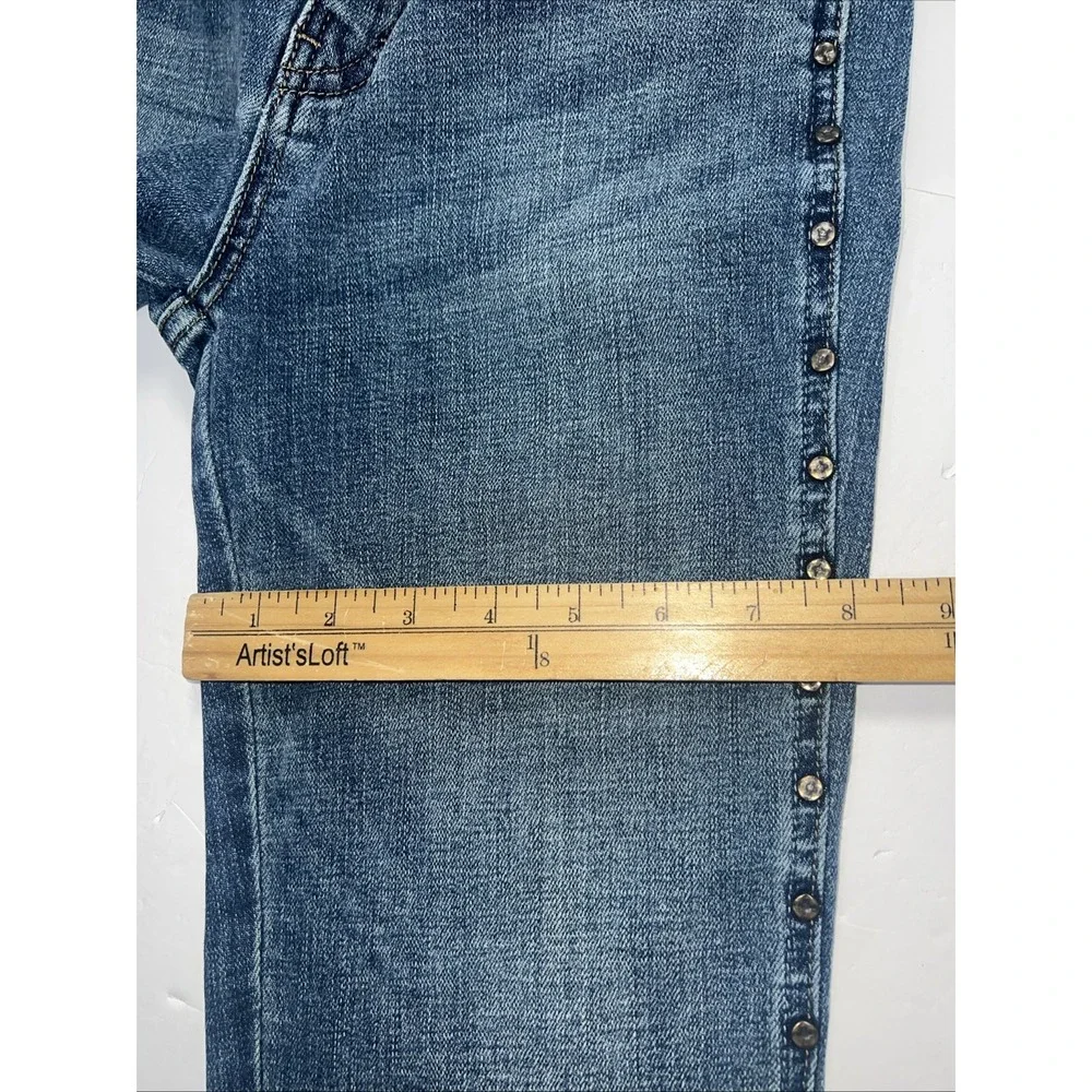 Free People Women's Raw Hem Studded Flare Blue Jeans Size 26